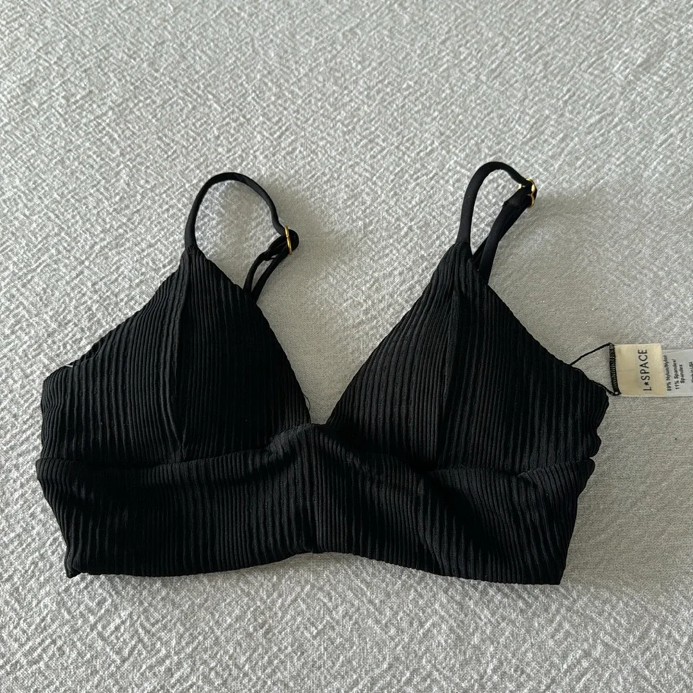 L*Space Winnie Cabana Bikini Top, Black, Size X-Small, $114